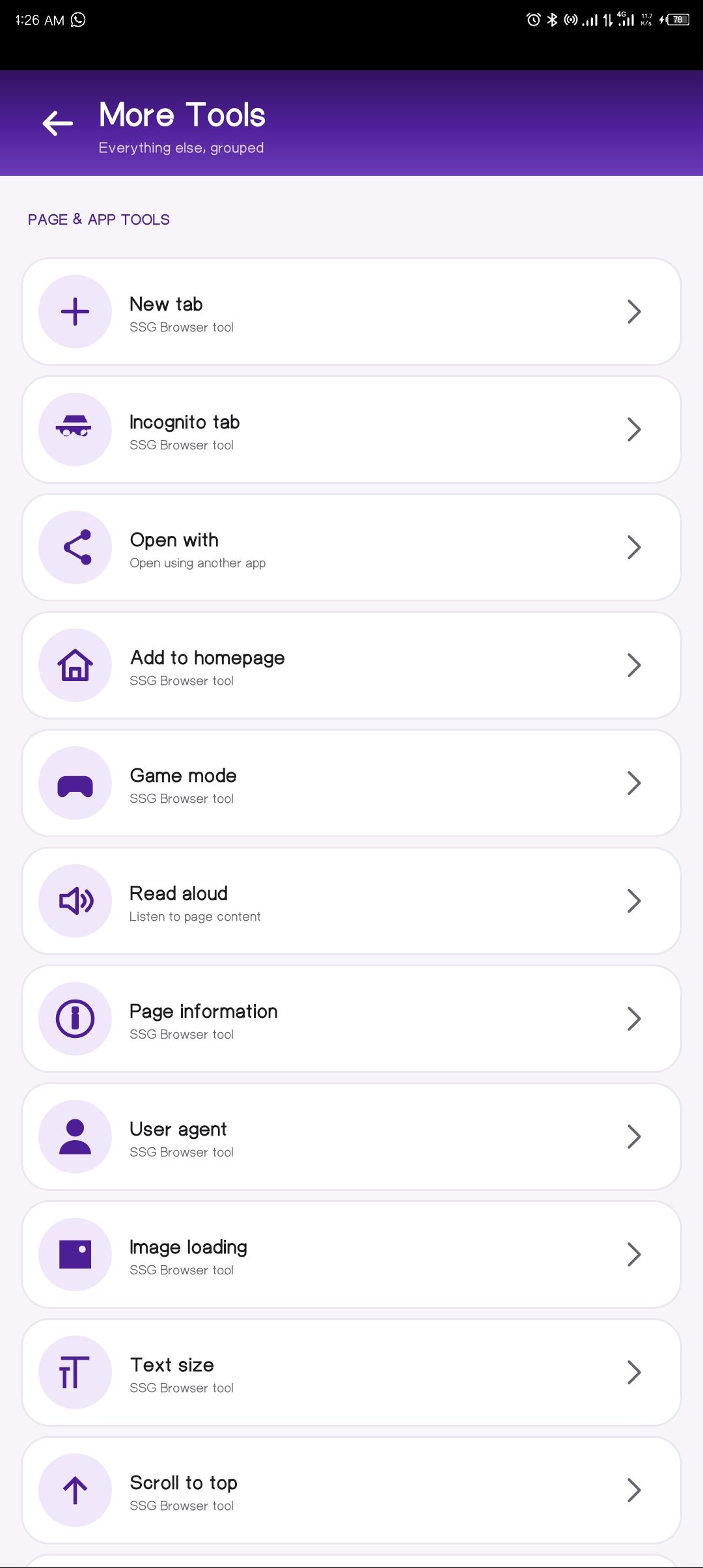 SSG Browser More Tools — page and app tools