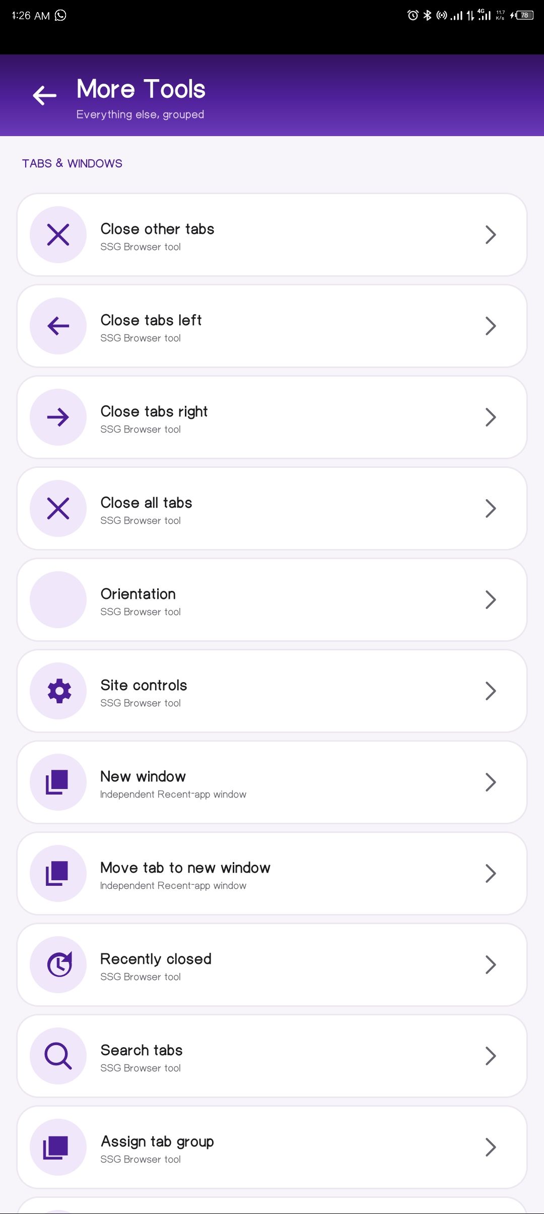 SSG Browser More Tools — tab and window tools