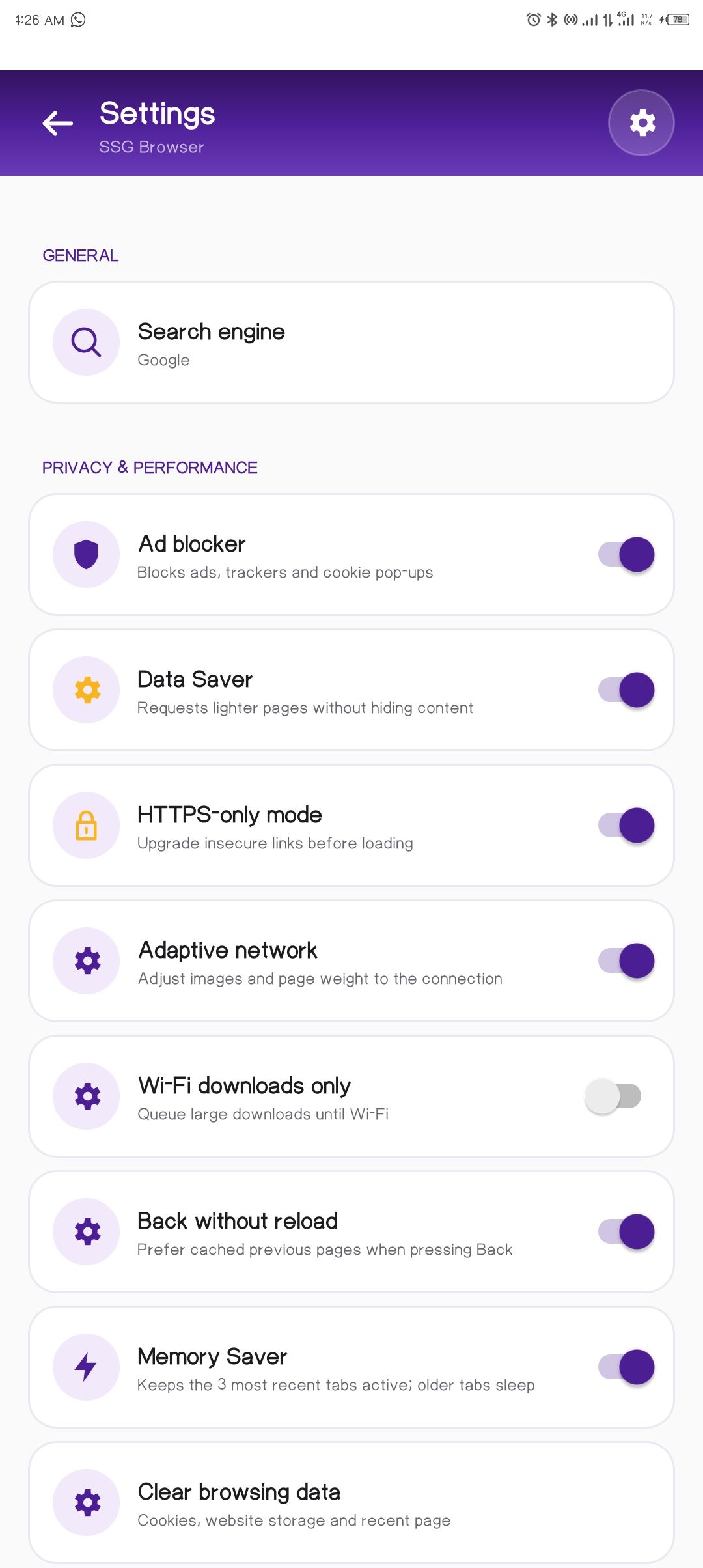 SSG Browser settings