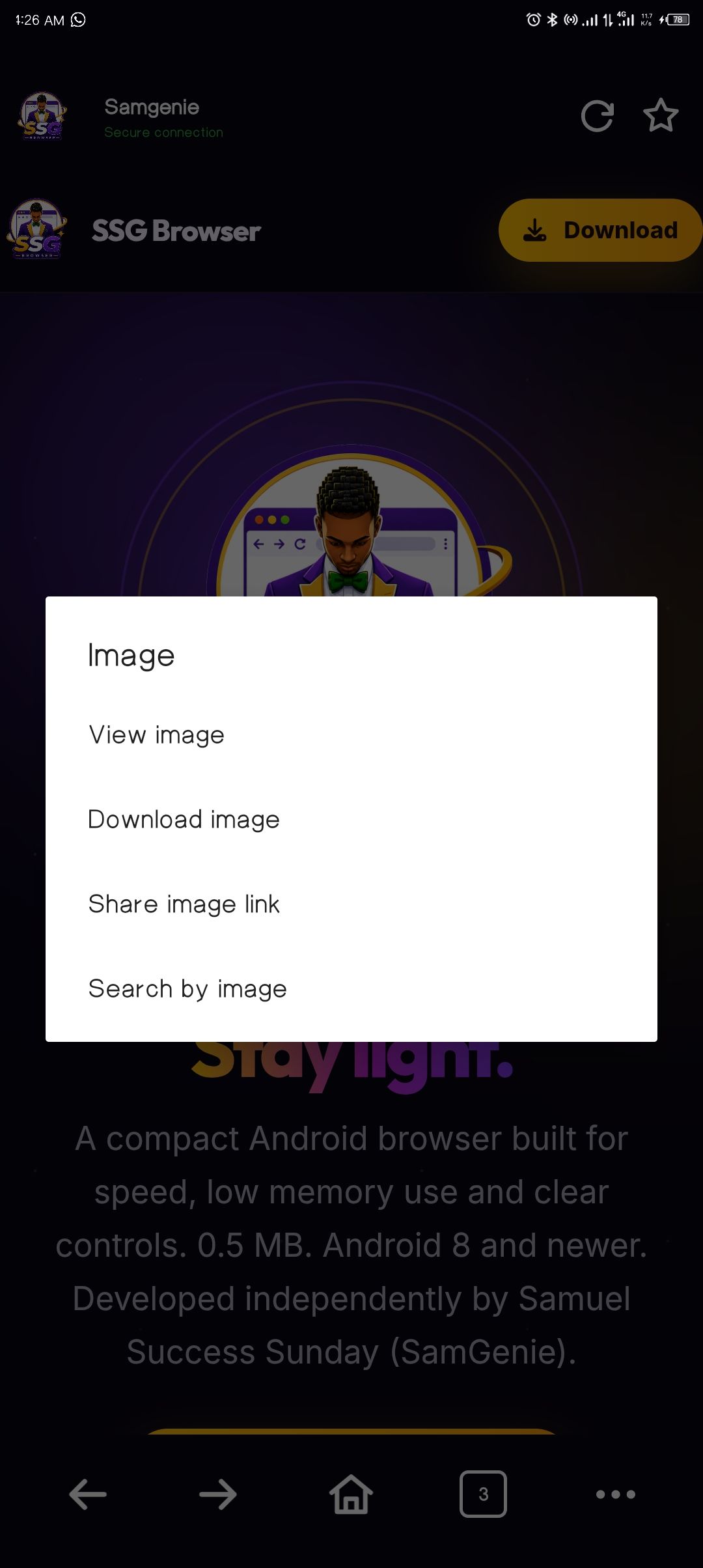 SSG Browser long-press image menu