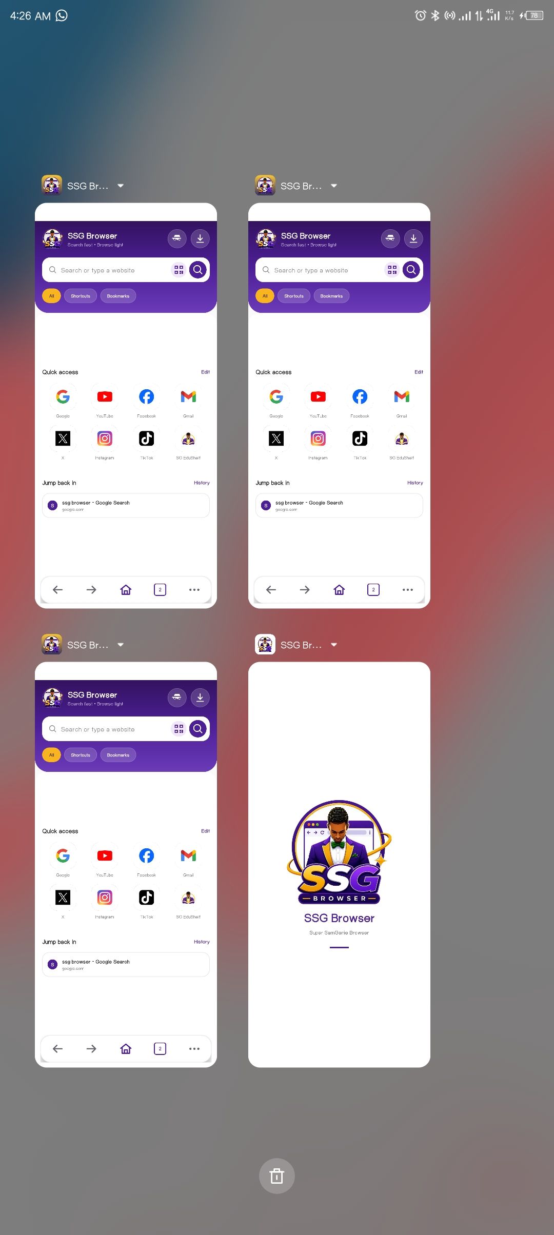 SSG Browser running in multiple Android windows